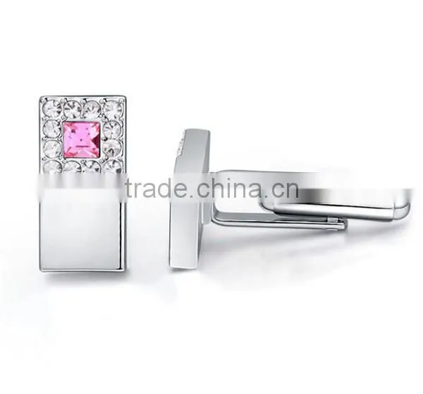2016 Wholesale shiny silver copper cuff links shirts mens square crystal cufflink jewelry