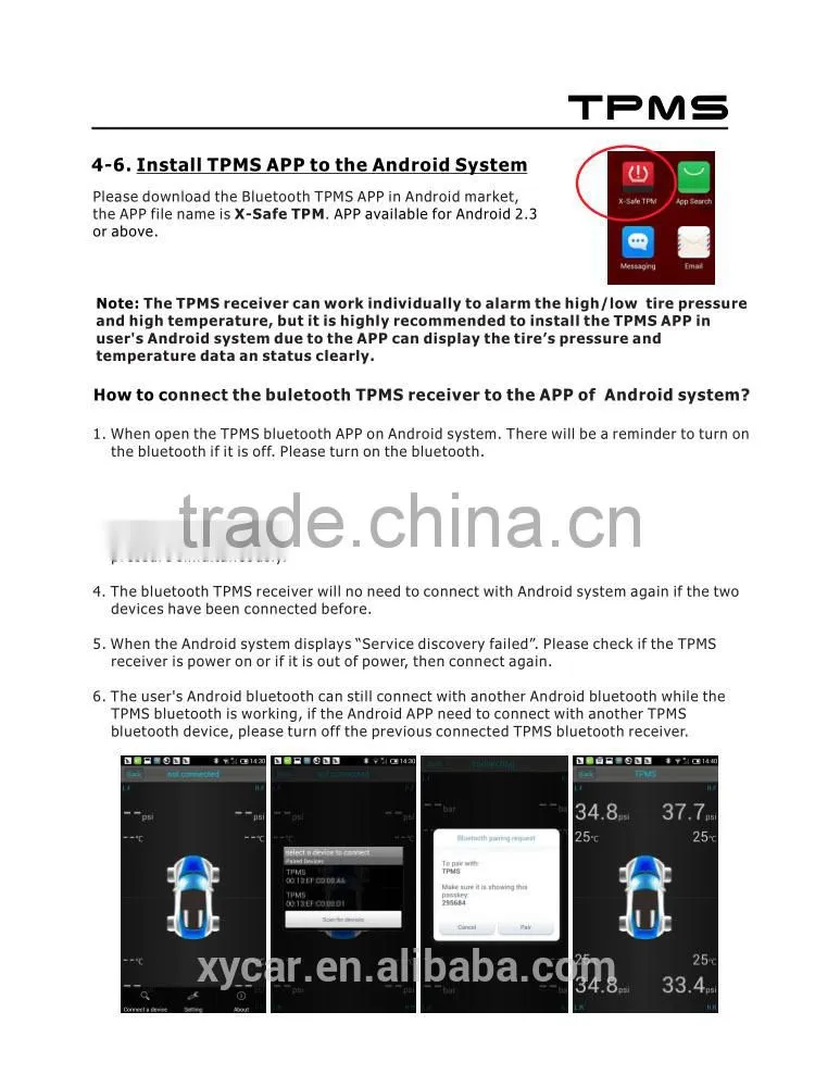 Bluetooth Tpms for Android&IOS mobile tire pressure monitoring system ,tire pressure guage tpms XY-TP8380i