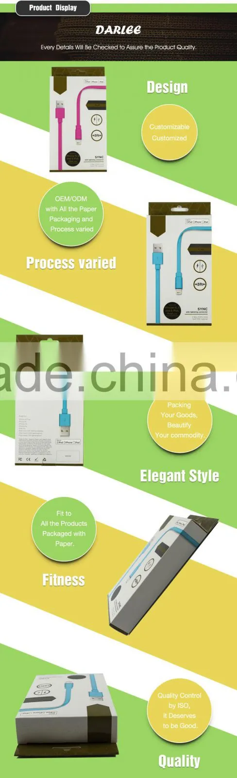 Creative design custom free sample micro usb cable retail box made in china