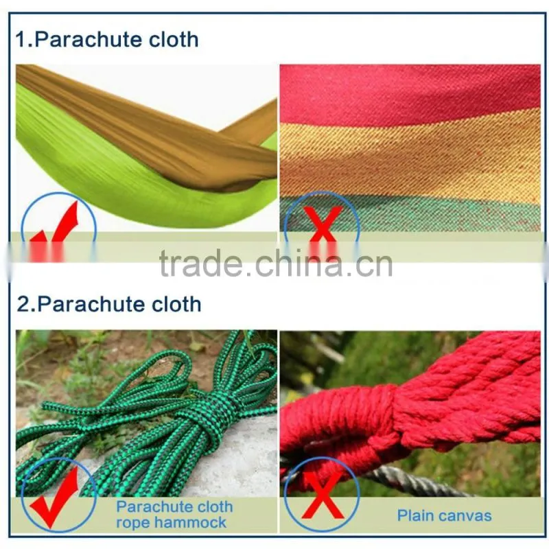 factory custom size camping nylon parachute hammock with steel carabineers