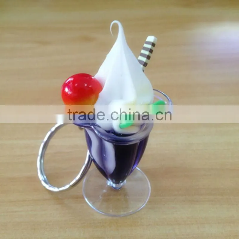 Hotsale creative high quality mini funny artificial fake ice cream cone keychian for promotion gift items