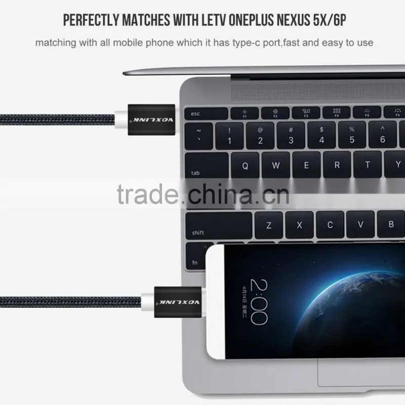 Voxlink 1m TYPE-C Male to Male Mobile Phone Data Cable Charging Cable Nylon Braided Metal Wire Type C to Type C Cable
