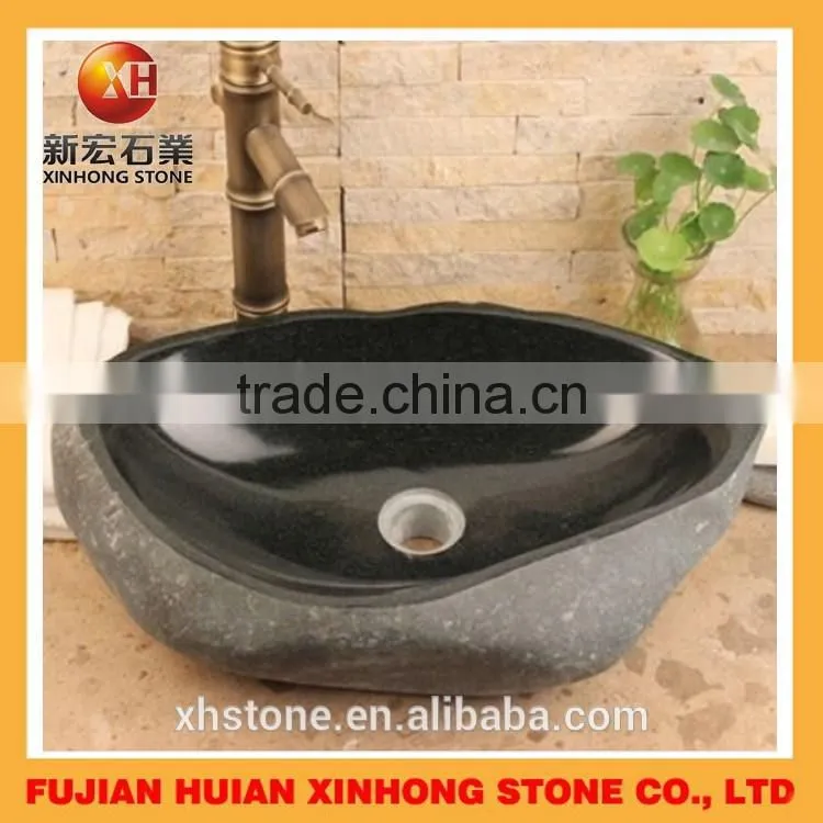 Oval shape nature stone basin with polished inside
