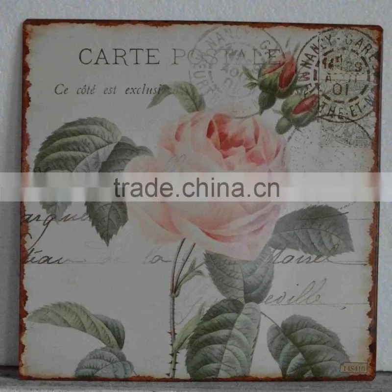 2016 new style timeworn printing metal sign with wooden frame, antique metal plaque