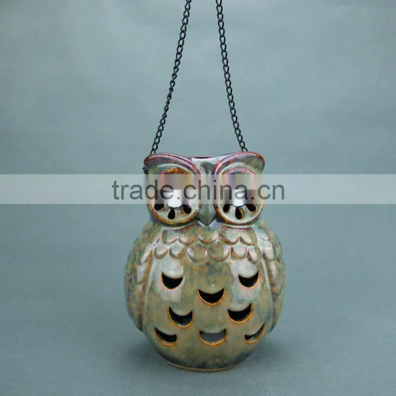 Ceramic Owl Shape Hanging Led Lantern,Decorative Led Lantern with Owl Design