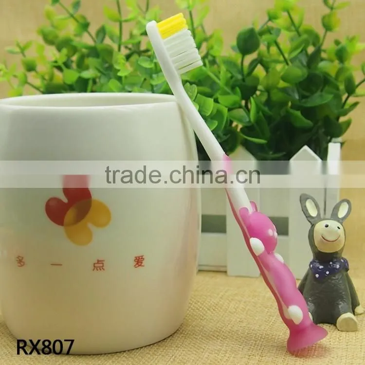 High quality nylon bristle rubber handle Kid toothbrush Bring sucker