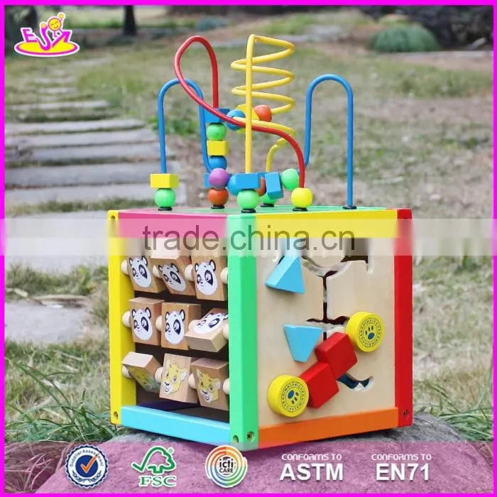 2017 new design multi-function 5 in 1 kids wooden bead roller coaster W11B137