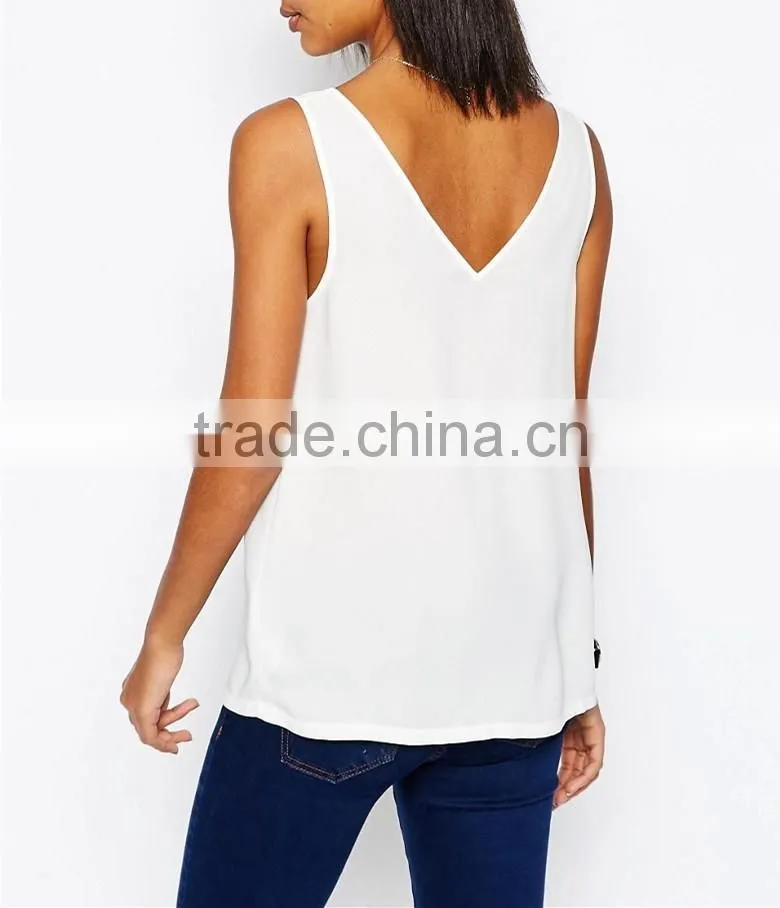 V Front and V Back fashion women white Vest