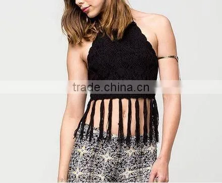 Sexy Backless Tassel Crochet Fringe Womens Halter Tops HST2132