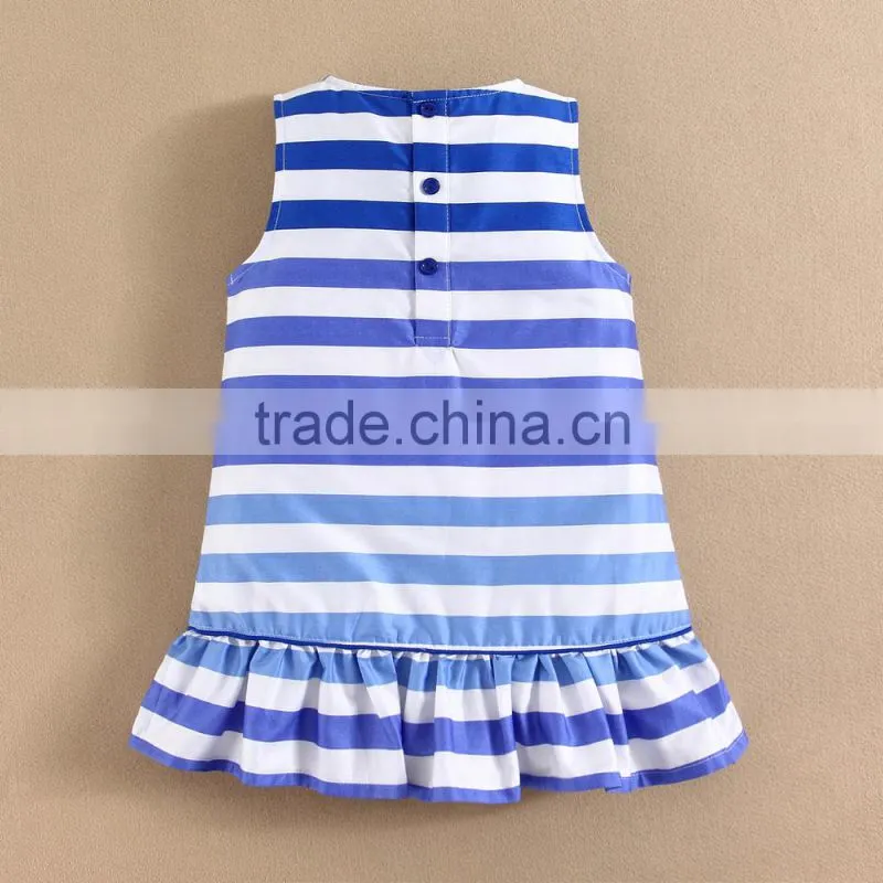 MOMANDBAB CUTE Children Dress Girls Seasides Blue White Striped Dress Childten Clothes Summer