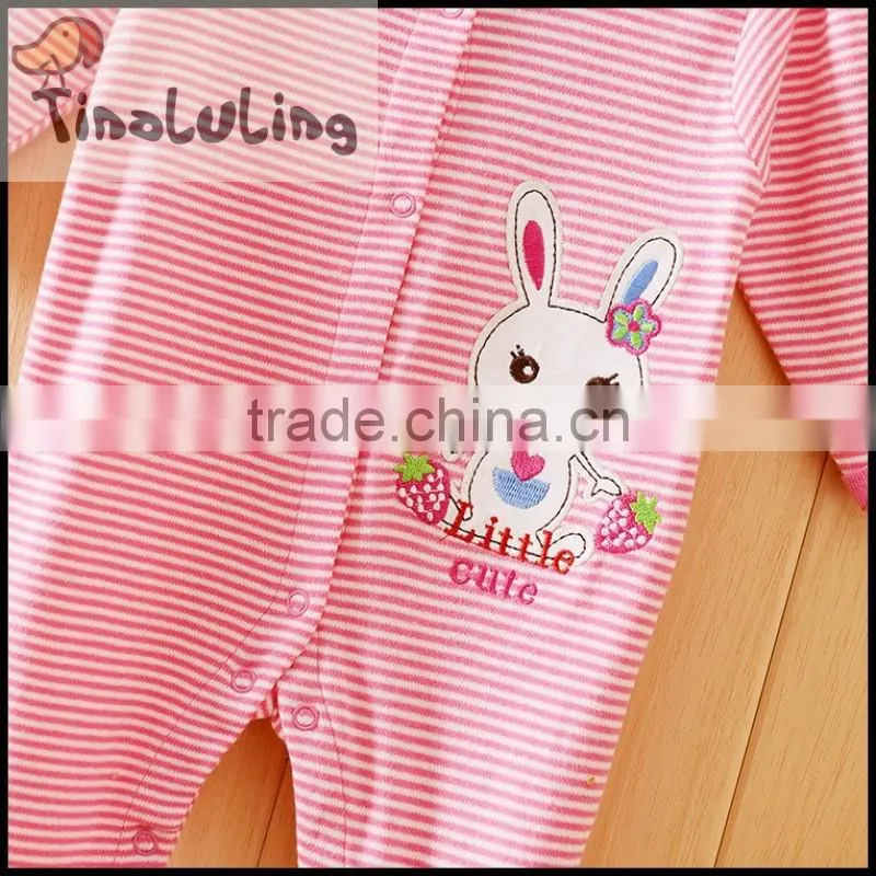 new arrival baby rabbite stirpe easter pink footed pajamas fleece winter sleepwear