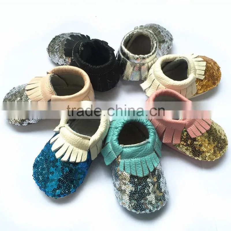 new design wholesale glitter shoes,bling bling leather moccasin baby shoes