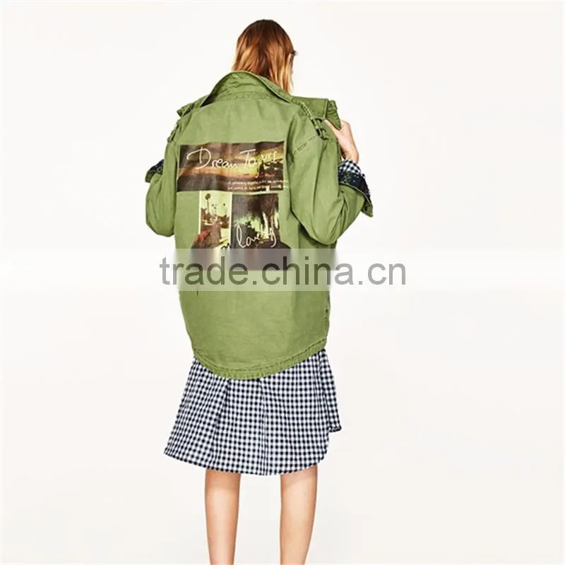 2017 OEM new design stylish forest green spread collar jacket