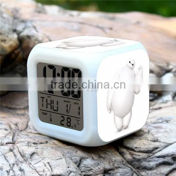 Wholesale Led Alarm clock, Big Hero 6 digital clock for children, colorful change LED clocks for kids