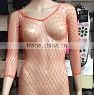 Wholesale fashion sexy red have sleeves open crotch appeal lady female net bodystocking