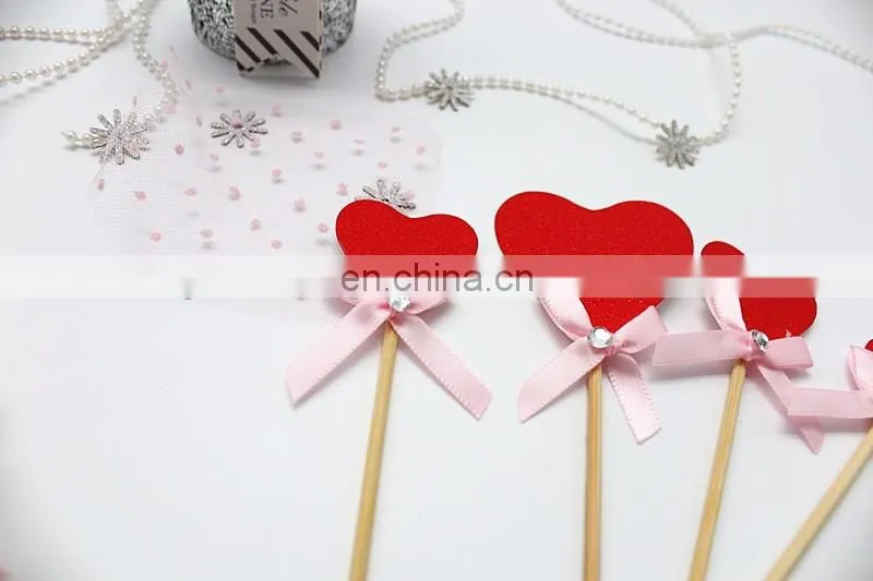 New Design Red Heart with Bow Wedding Birthday Cake Topper