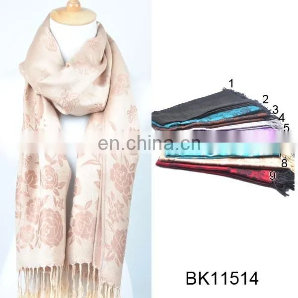 New blue with fringes wool scarves embroidered cashmere shawls