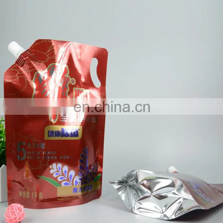 Custom stand up bag reusable 1kg aluminium foil laundry detergent spout bag with handle
