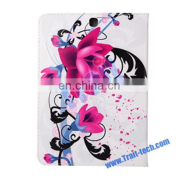Beautiful Lotus Pattern Card Slots Flip Stand TPU+ PU Leather Case for Samsung Galaxy Tab S2 8.0 T710