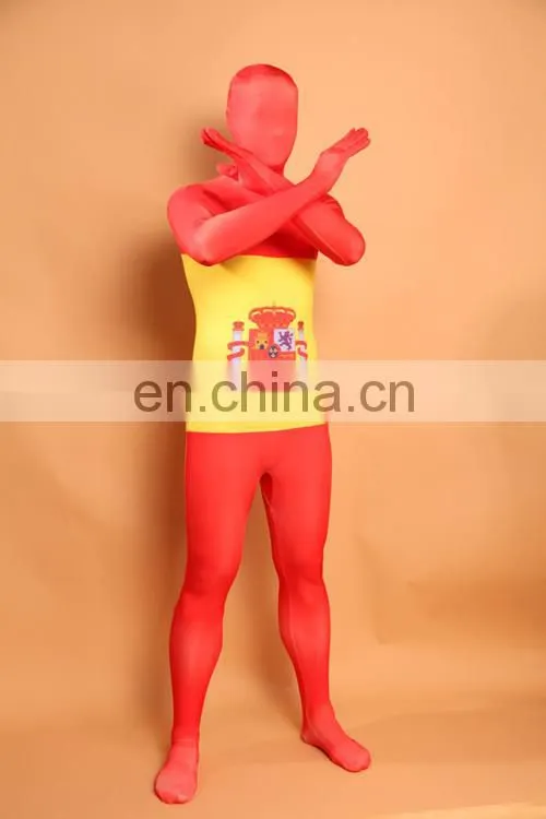 Spanish Flag Zentai Second Skin Spain Suit Fancy Dress Costume Spandex Lycra