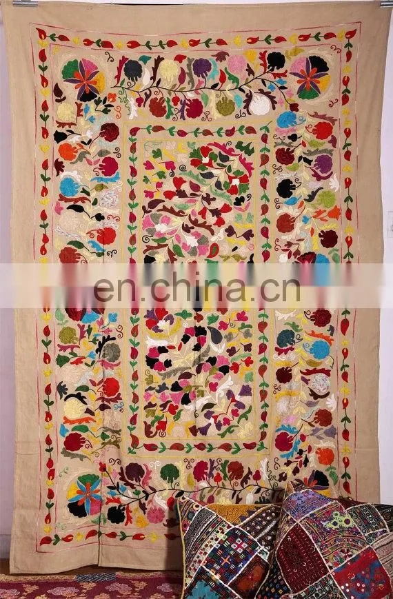 Uzbek Suzani Throw Hand Embroidered Suzani Wall Hanging Suzani Bed cover