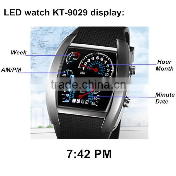 hot sale Sports Flash LED Car Speedometer Meter Dial Men Gift Watch