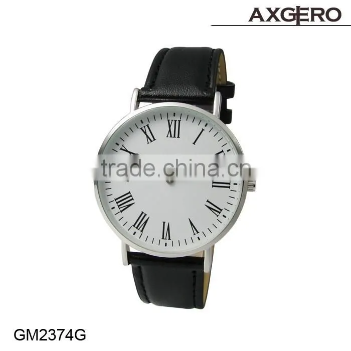 2016 Fashion stainless steel back water resistant leather wrist watch
