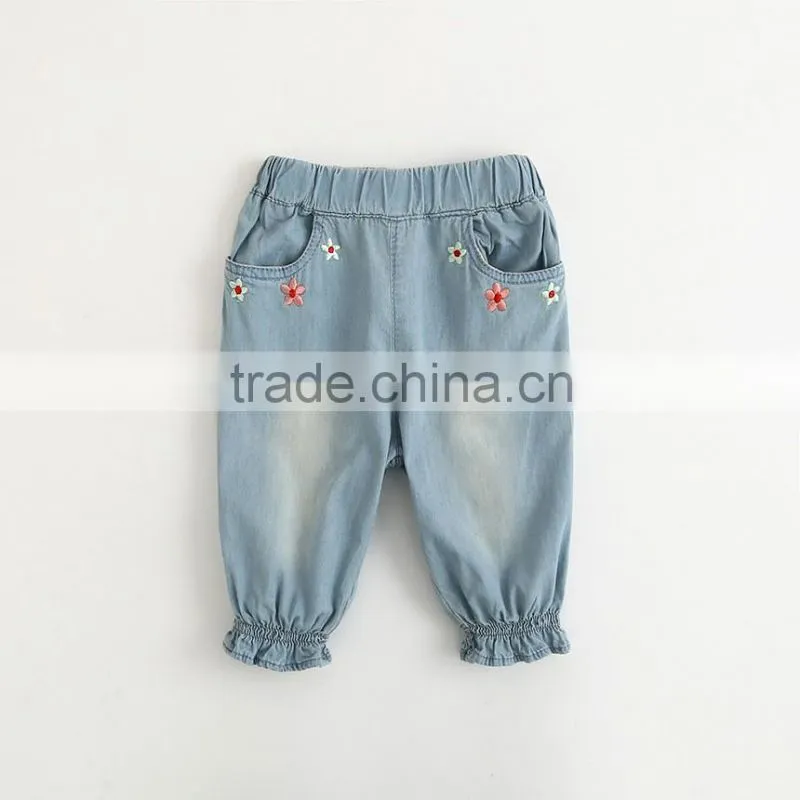 Wholesale Baby Girl Clothes 2016 New Summer Girl Jeans Lovely Little Girl Flower embroidery Jeans
