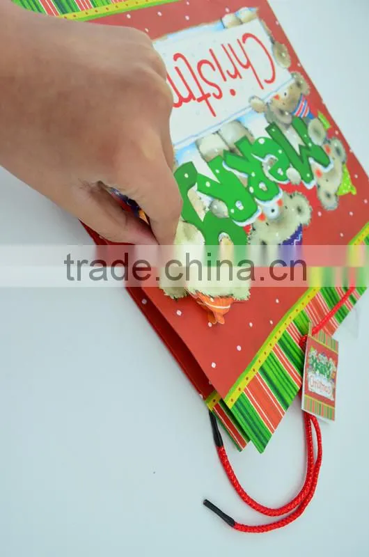 Eco-friendly bio bear pattern paper disposable shopping bags