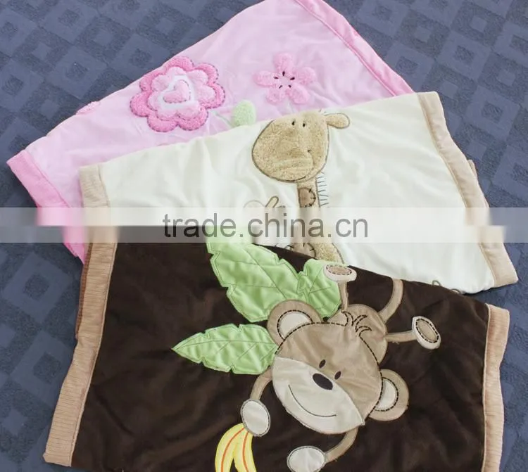 2015 new design applique 100% cotton OEM baby fluffy fleece blanket