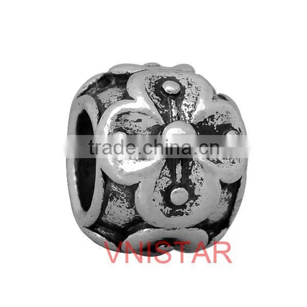 Vnistar new arrival Antique silver plated spacer beads flower stamped style fit for European bracelet wholesale