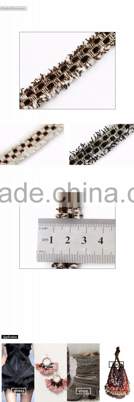 Top quality check pattern lace trimming with fringe