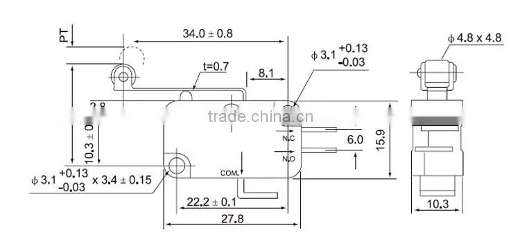 CNTD Small Size Long Pulley Type T85 Micro Switch 125V 16A (CMV-103D)