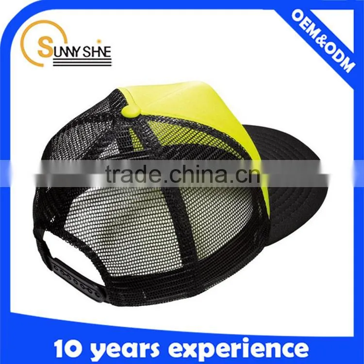 Custom snap back flat brim mesh trucker cap