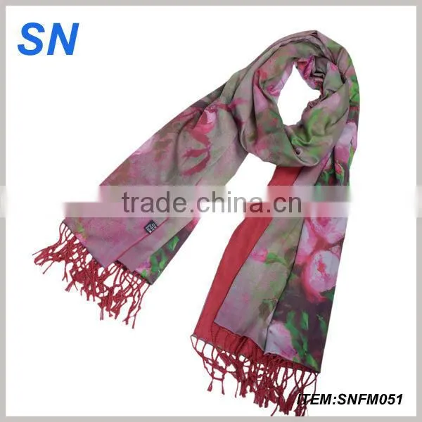 2014 fashion floral winter thick pashmina scarf for ladies