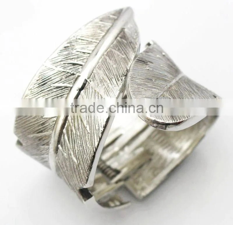 Hottest Wholesale Antique Silver Feather Alloy Cuff Bracelet