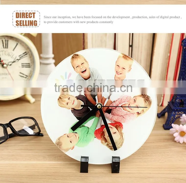 Sunmeta factory directly blank sublimation round shape glass photo frame with clock BL-27