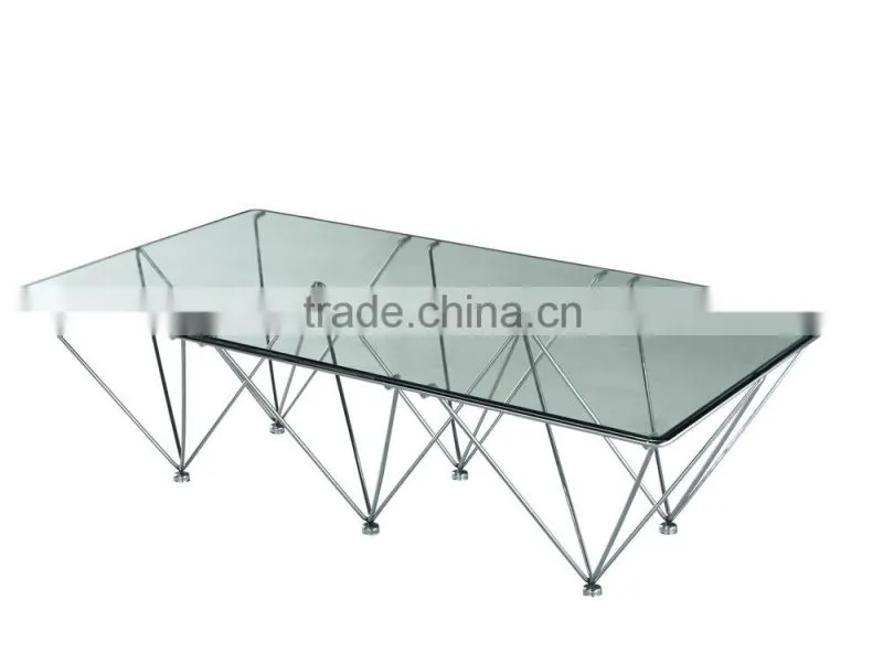 Glass square table in stainless steel frame CT-075