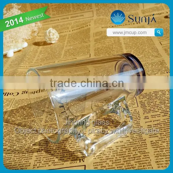 Hot sale custom logo creative color bottom handle glass coffee cup juice glass cup drinking glass cup