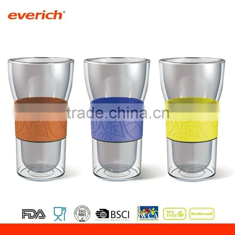 Everich custom heat resistant double wall glass cup without handle