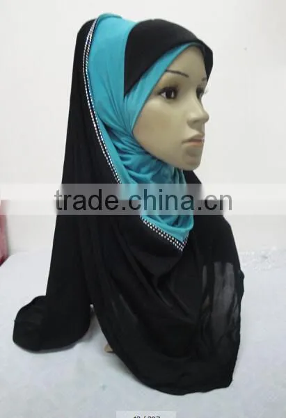H287 new style two tone hoody shawl,fashion muslim hijab