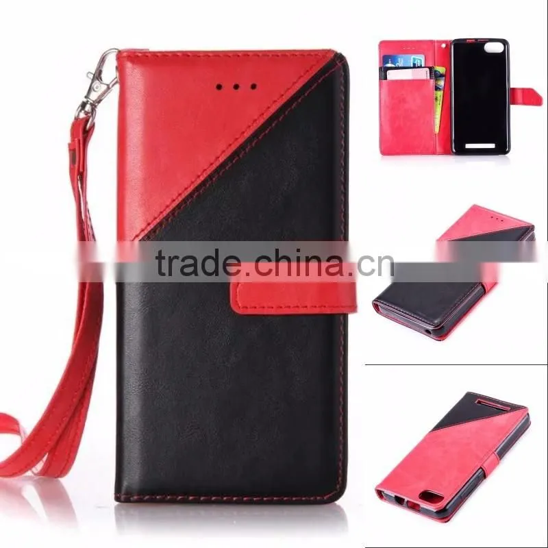 Double color PU wallet leather case with strap stand case with inside TPU cover free sample casefor iphone