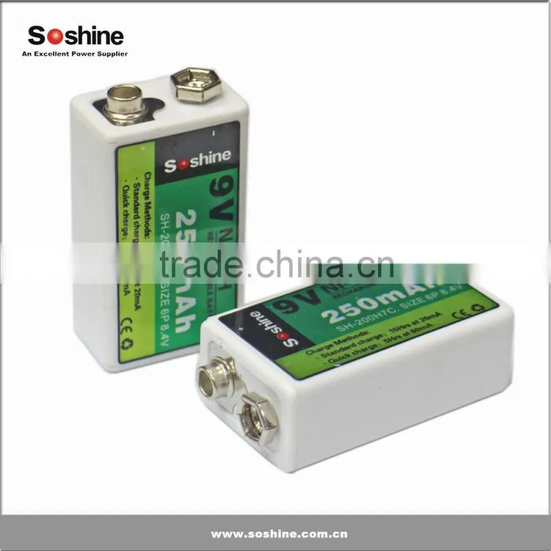 High Quality Batteries CE/ROHS rechargeable NiMh 9v 250mah battery