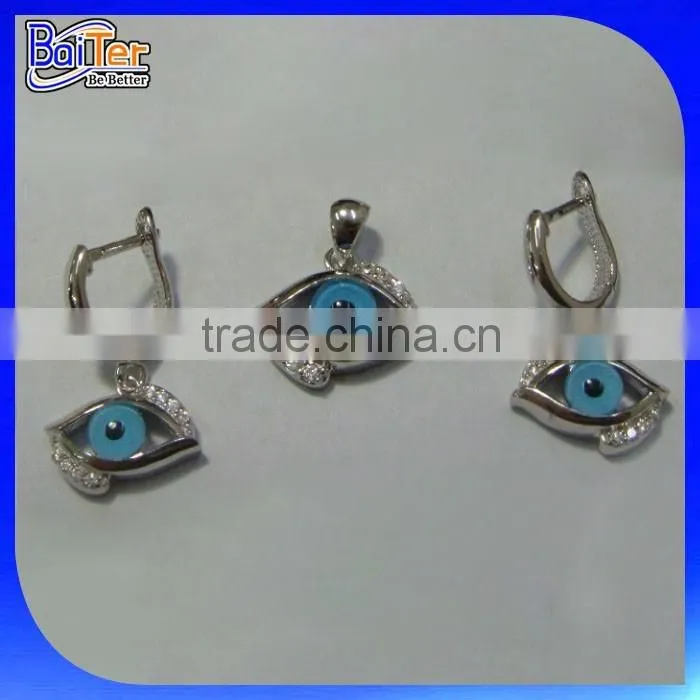 Wholesale Custom Turkish Jewelry Set 925 Sterling Silver Blue Glass Evil Eye Pendant
