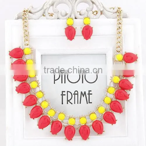 Fashion fluorescence color Water Drop Beads Bib Necklace Candy Resin beads Necklace