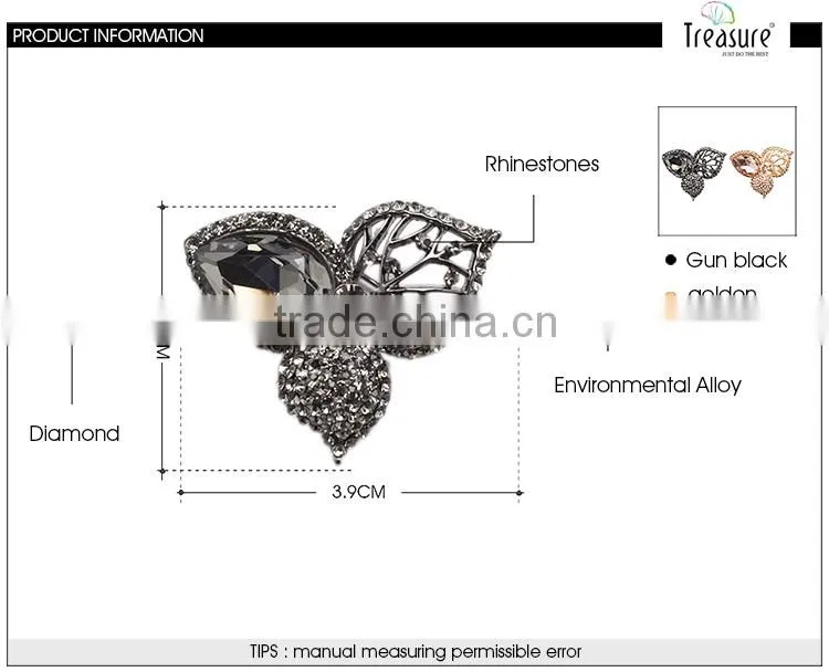 Custom new popular jewellry hollow alloy golden and gun black leaf brooch jewelry