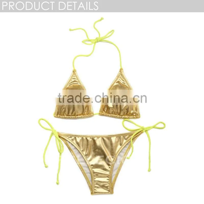 RELLECIGA 2016 Cherry Collection - Golden Foil Bikini Swimwear withTriangle Top&Brazilian Cut Butt