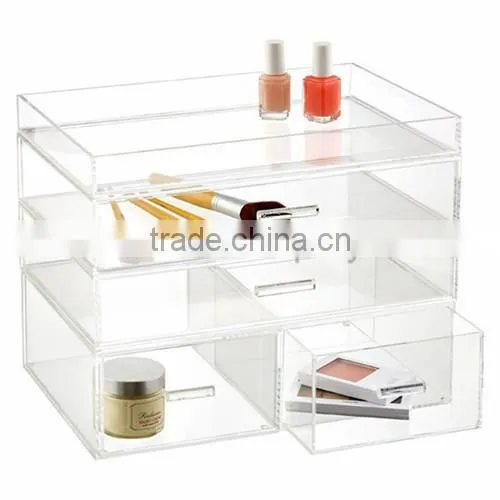excellent acrylic jewelry & cosmetic storage display boxes/acrylic cosmetic makeup organizer with 3 drawers and top open