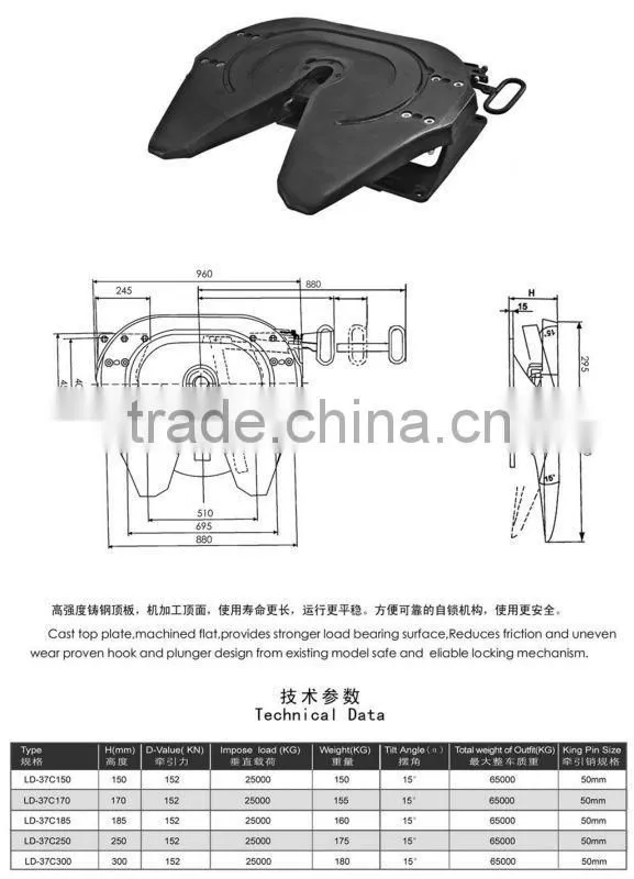 Heavy Vehicle Trailer 50mm Kingpin Fifth Wheel Plate for Sale