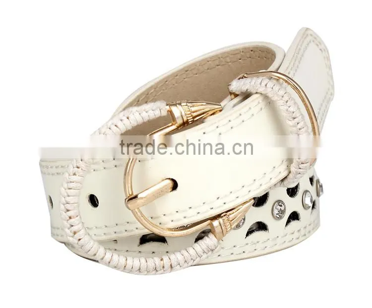 White Rhinestone Cheap Leather Female Belt SWF-15062931